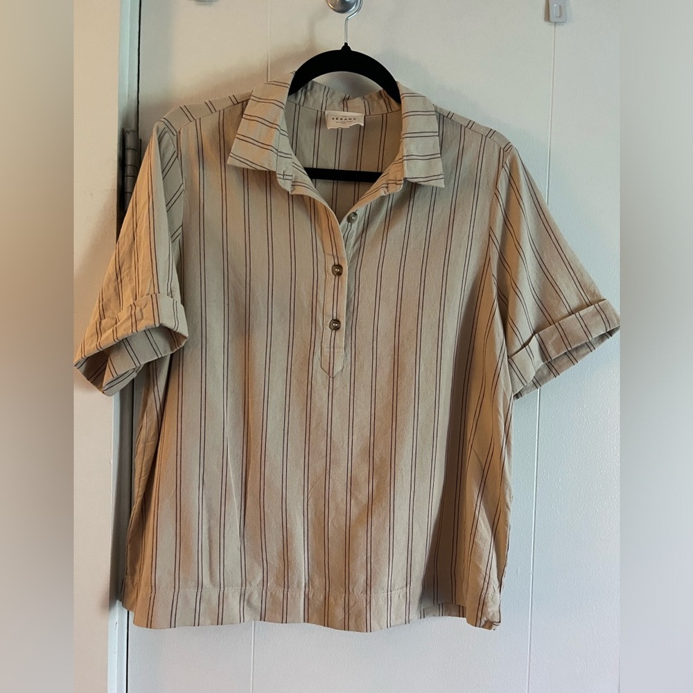 Sézane 100% cotton ecru thin stripped shirt. Size 38